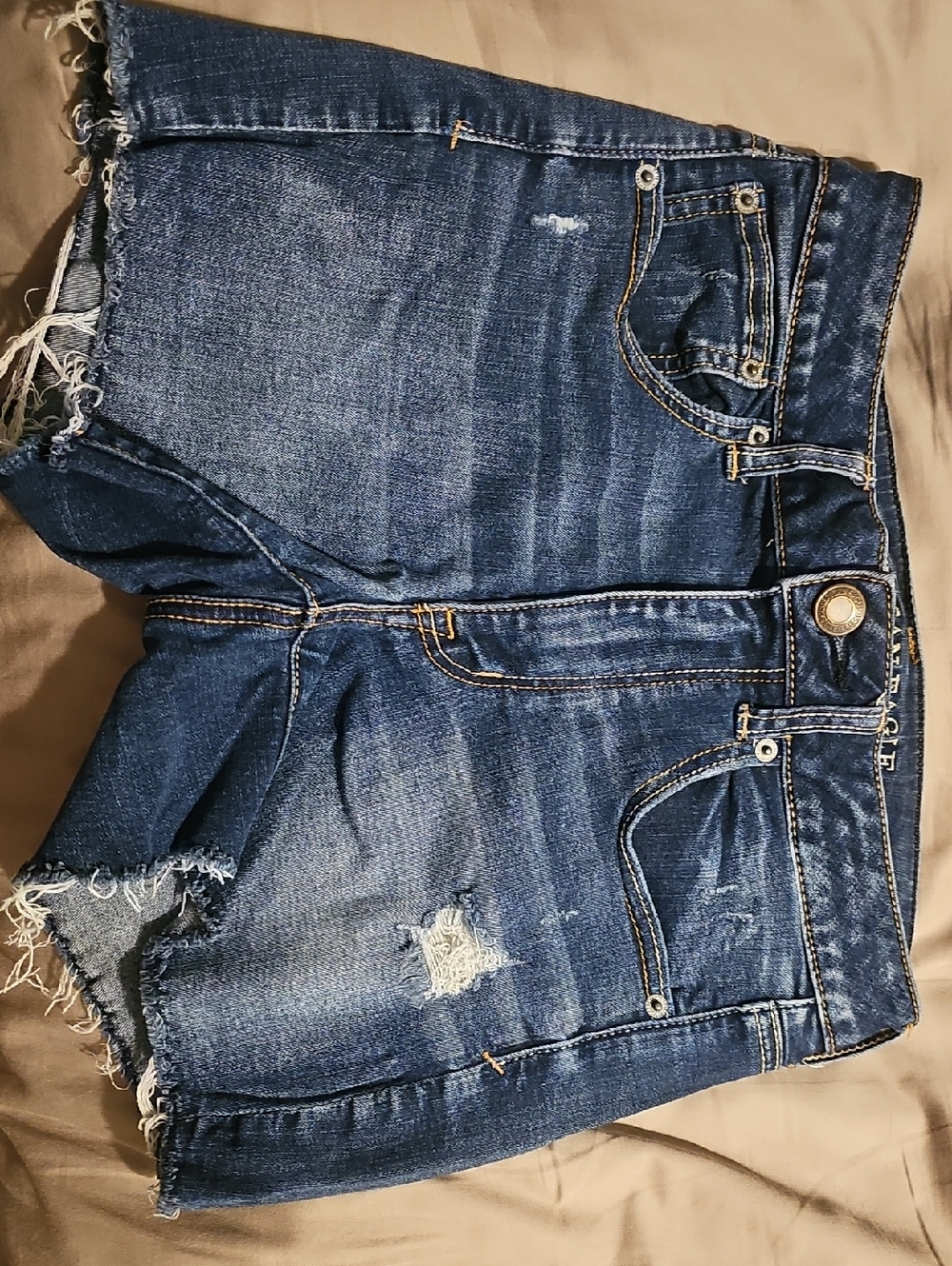 American Eagle Outfitters Women's Dark Blue Distressed Jean Shorts